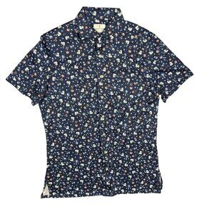 Emanuel Berg Modern Fit Floral Print Short Sleeve Button Up Shirt Stretch Large